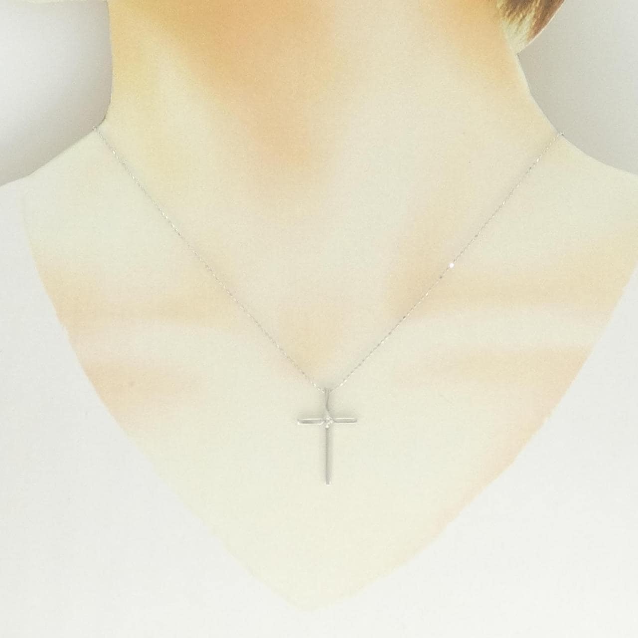 K18WG クロス ダイヤモンド ネックレス 0.03CT