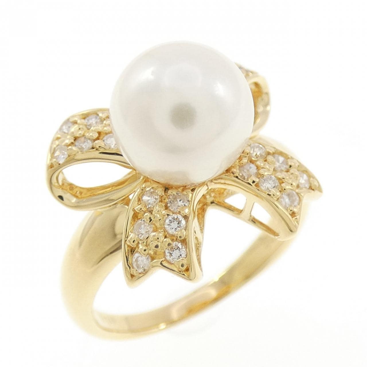 K18YG リボン アコヤパール リング 8mm