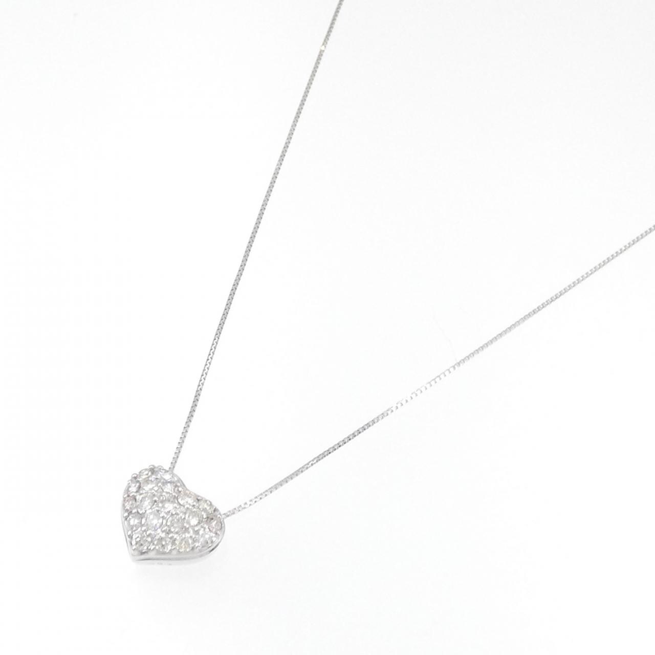 K18WG ハート パヴェ ダイヤモンド ネックレス 0.50CT