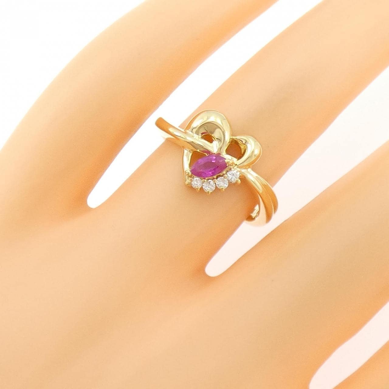 K18YG Heart Ruby Ring 0.16CT