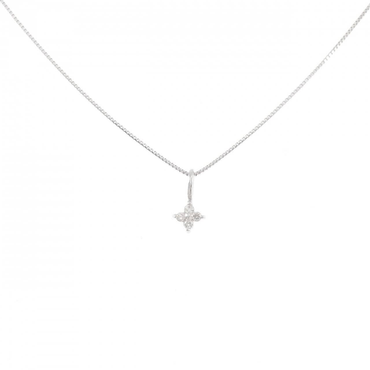 K18WG フラワー ダイヤモンド ネックレス 0.05CT