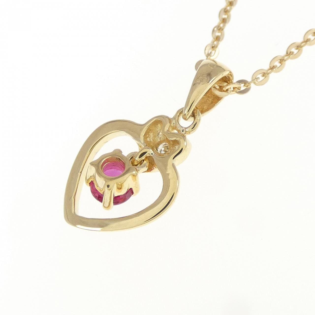 18KTYG/750YG Heart Ruby Necklace