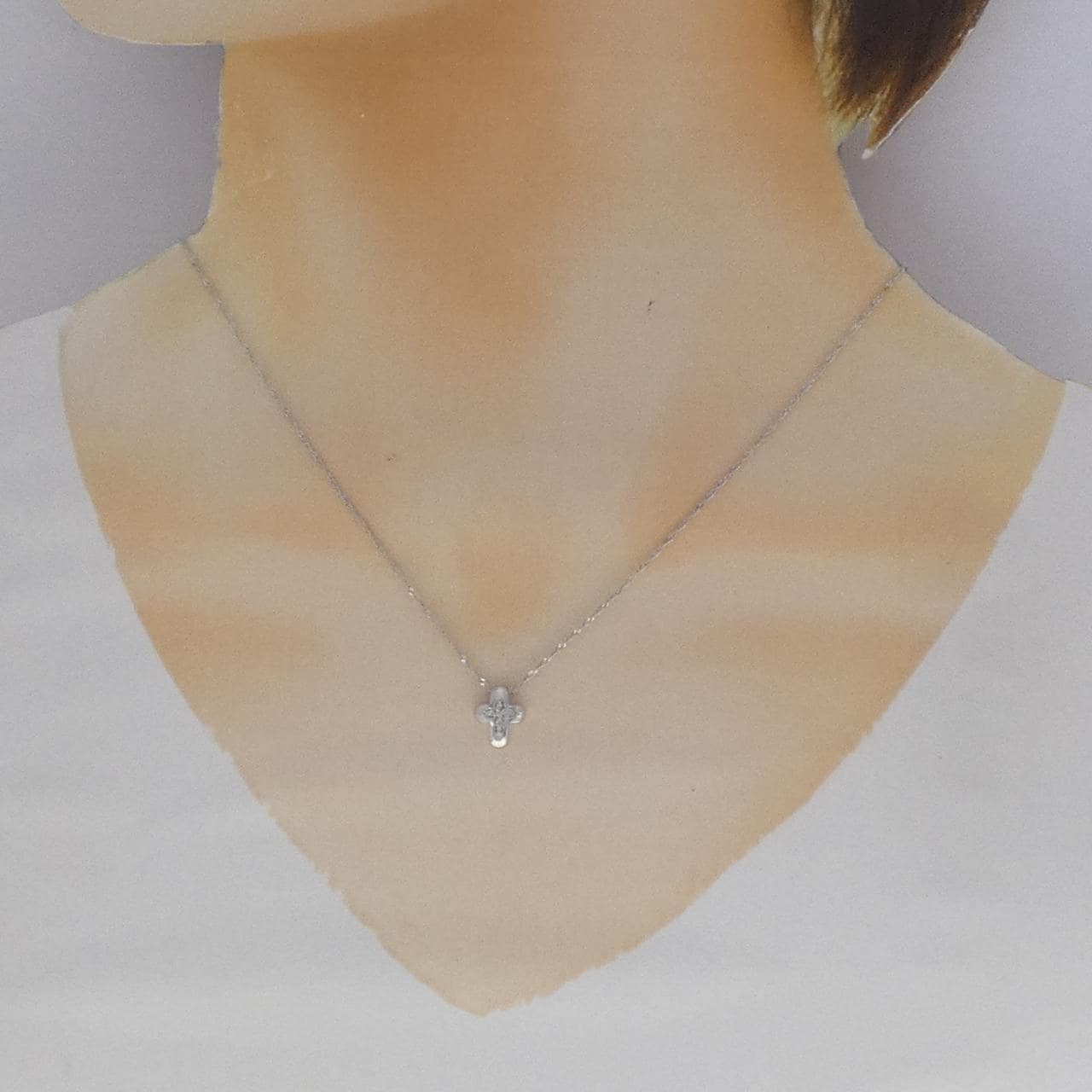 K18WG クロス ダイヤモンド ネックレス 0.03CT