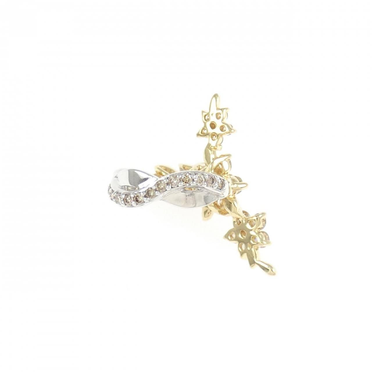 K18YG/K18WG フラワー ダイヤモンド イヤリング 0.33CT 片耳