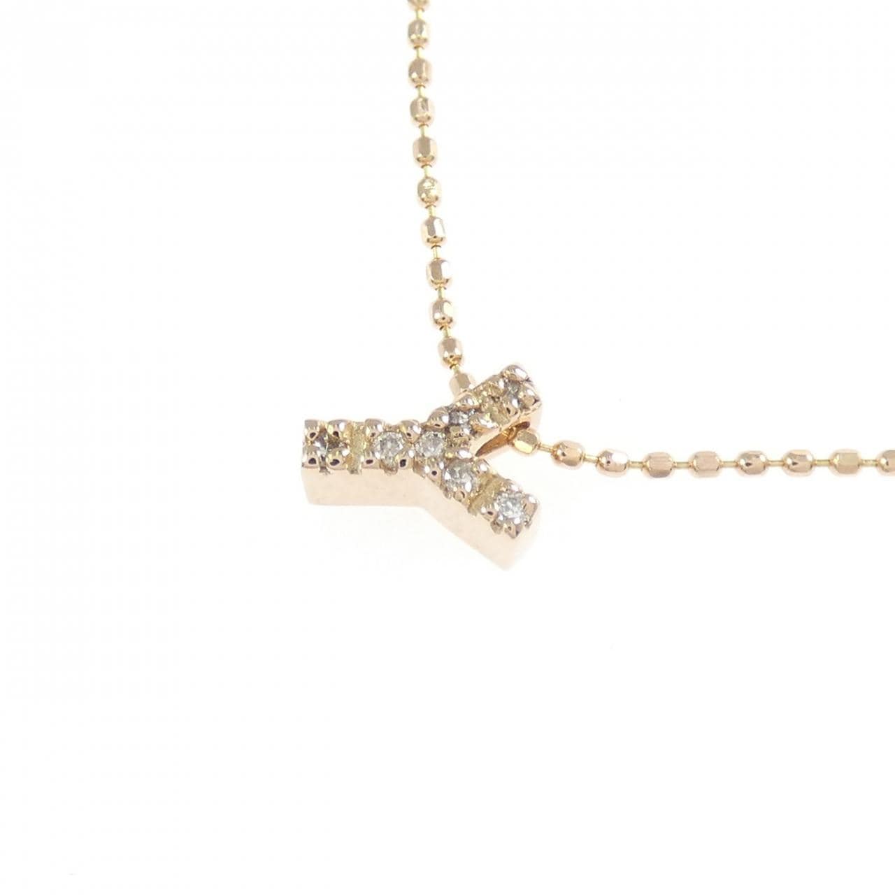 K18PG/750PG イニシャルY ダイヤモンド ネックレス 0.04CT
