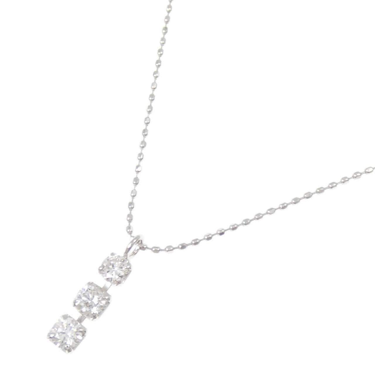 K18WG スリーストーン ダイヤモンド ネックレス 0.31CT