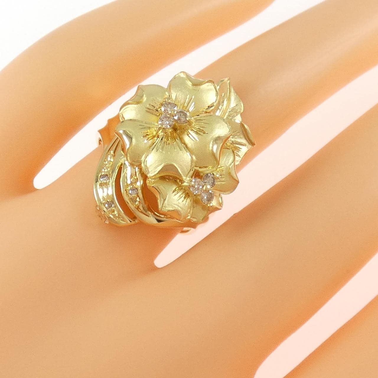 K18YG花朵鑽石戒指0.19CT