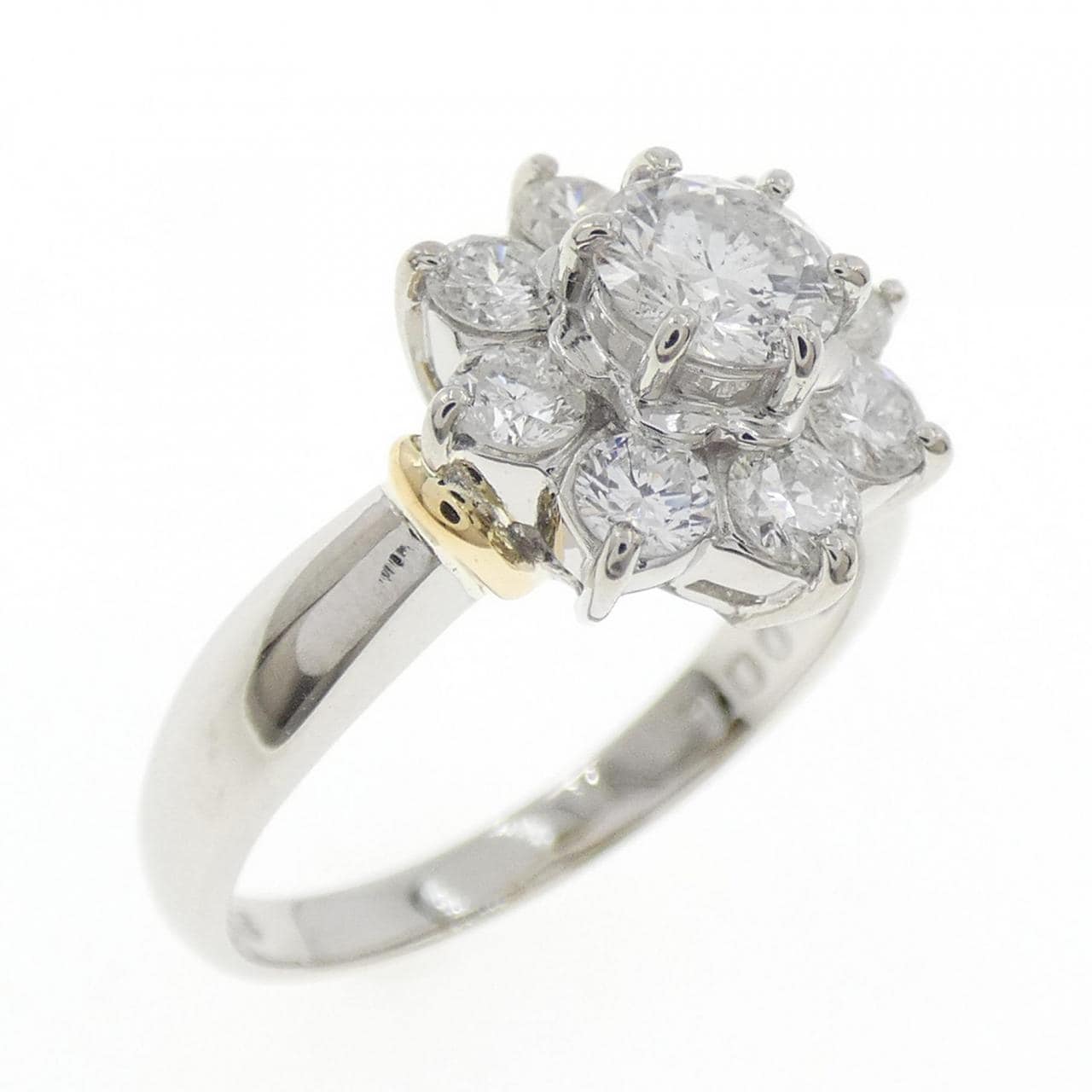 PT900/K18YG フラワー ダイヤモンド リング 1.00CT