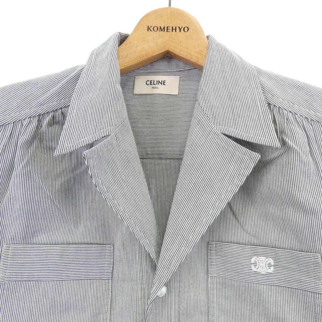 セリーヌ CELINE オープンカラーシアサッカー トリオンフ 2B610191I S／Sシャツ