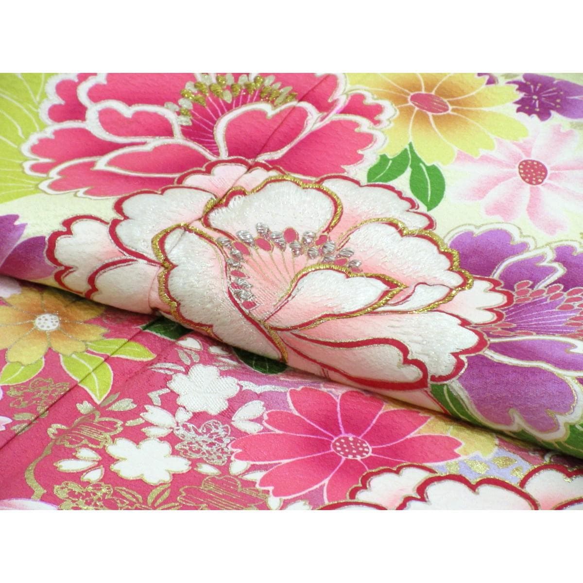 振袖　友禅金彩加工　刺繍入りボカシ染