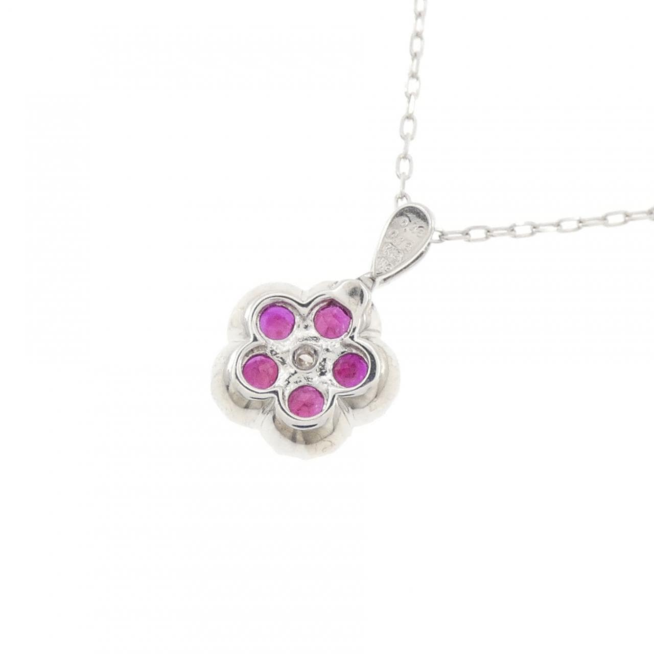 K18WG フラワー ルビー ネックレス 0.46CT
