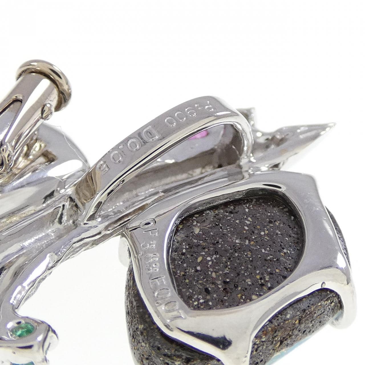 PT900/K14WG カラーストーン ブローチ 10.7CT