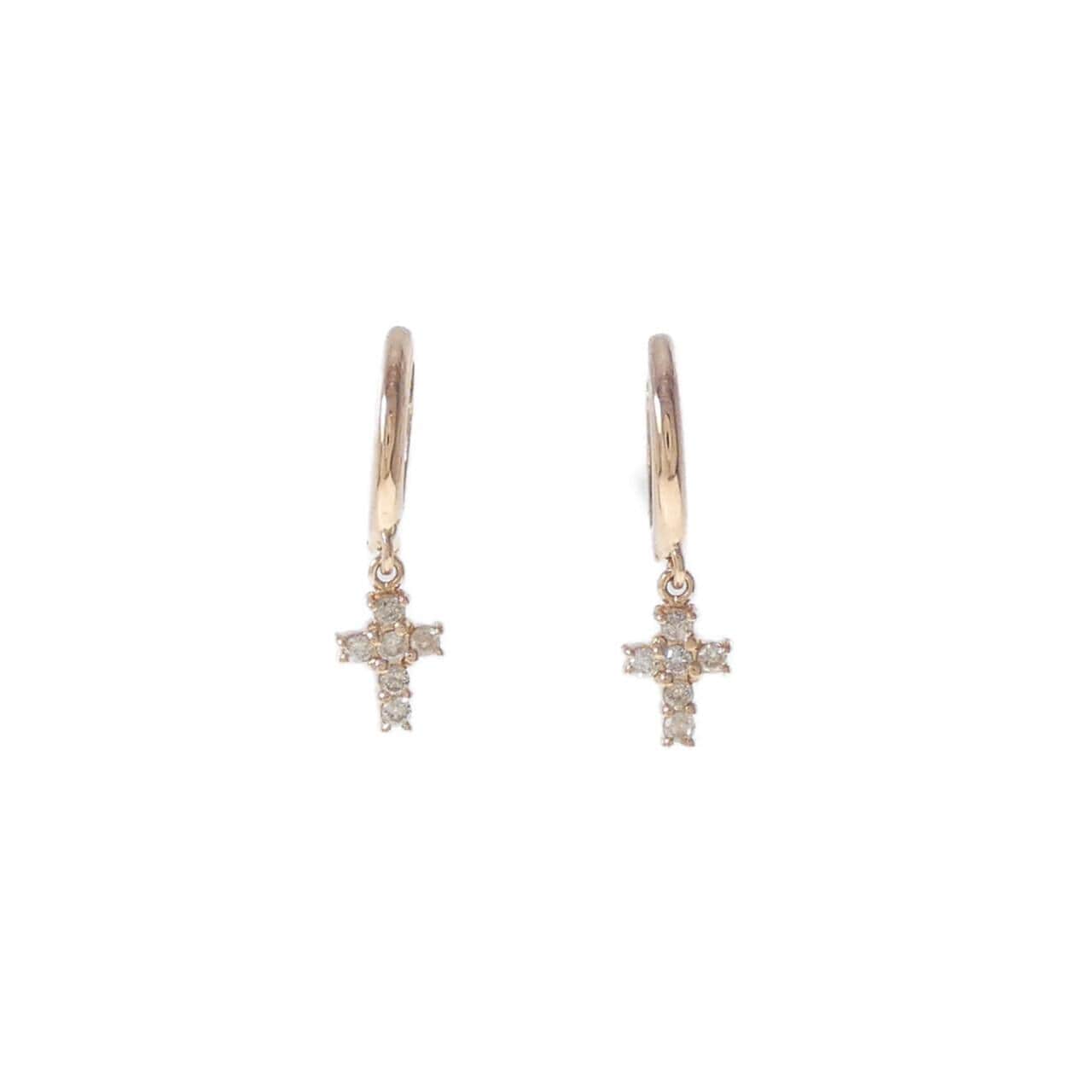 K18PG クロス ダイヤモンド ピアス 0.10CT