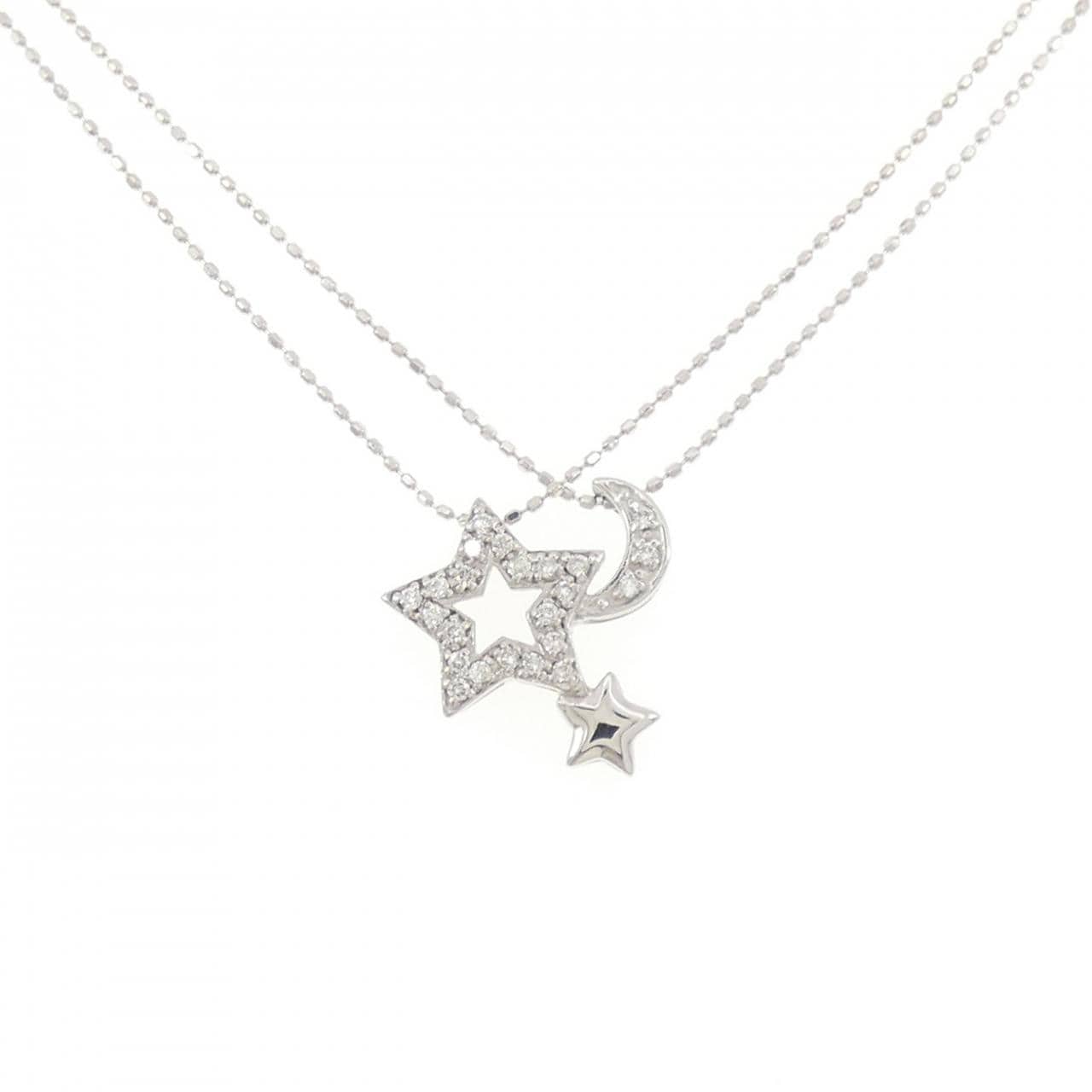 K18WG スター×ムーン ダイヤモンド ネックレス 0.15CT