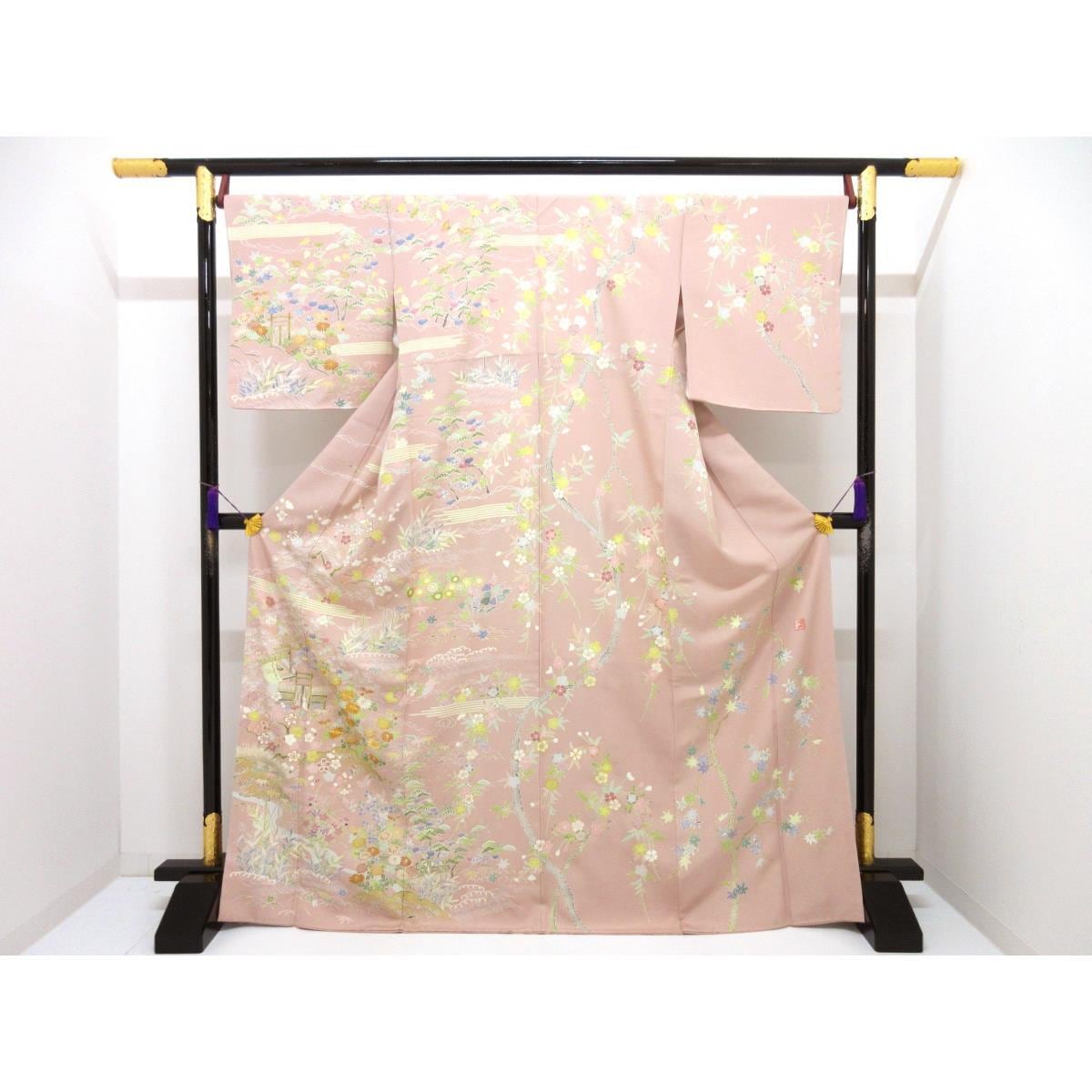 【未使用品】訪問着　友禅金彩加工　刺繍入り