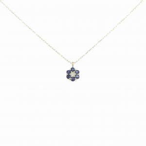 【新品】K18YG フラワー サファイヤ ネックレス 0.18CT