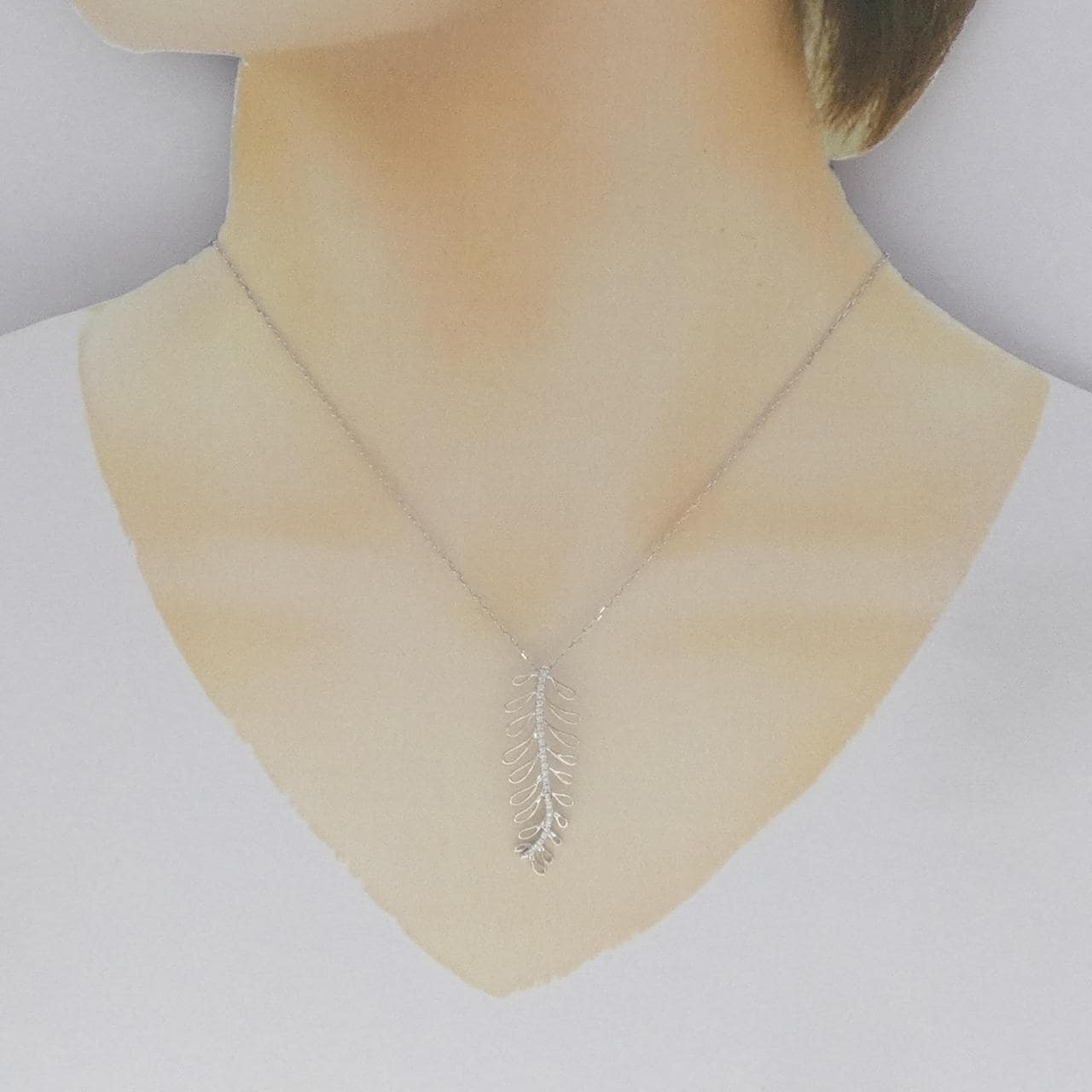 750WG/K18WG フェザー ダイヤモンド ネックレス 0.15CT