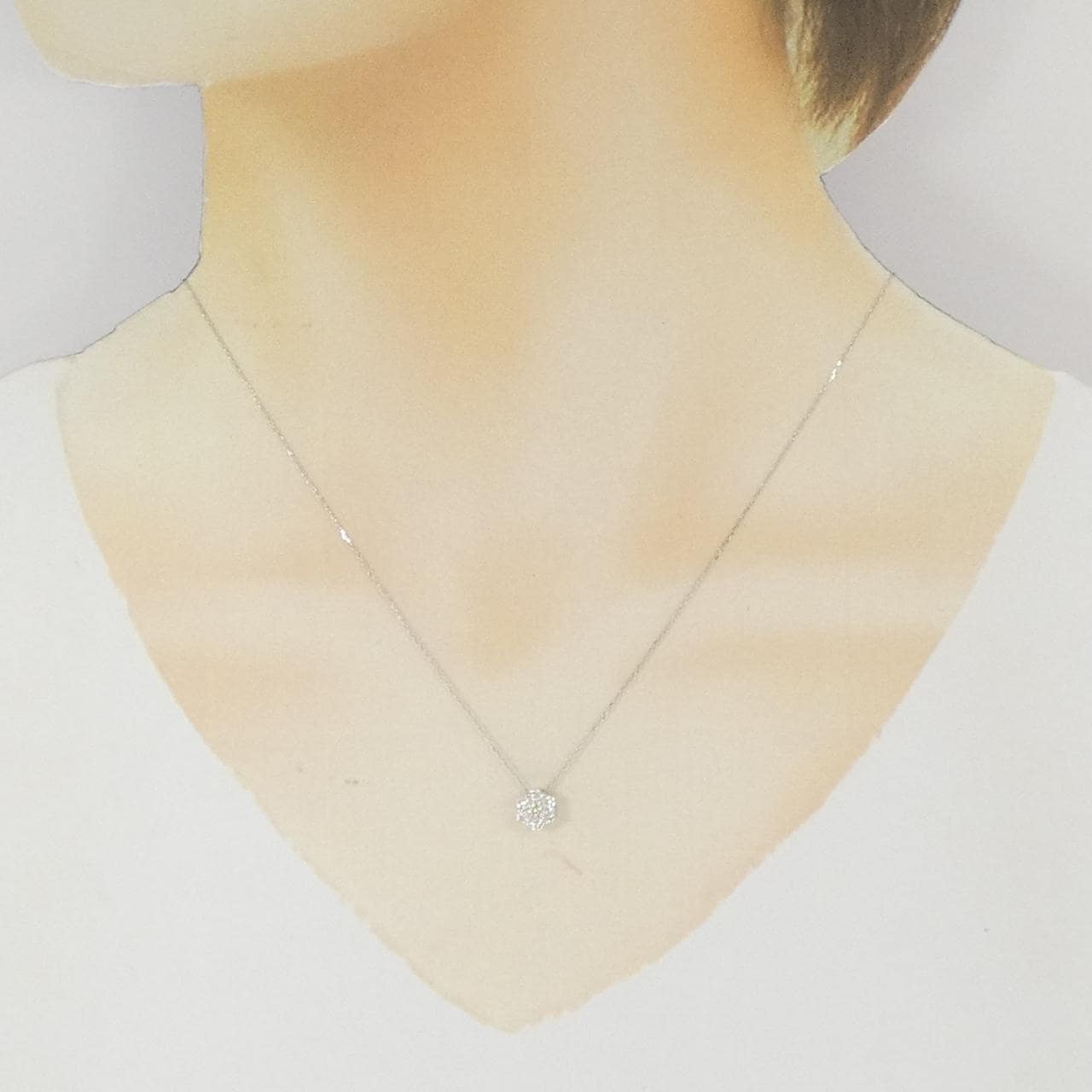 K18WG フラワー ダイヤモンド ネックレス 0.30CT
