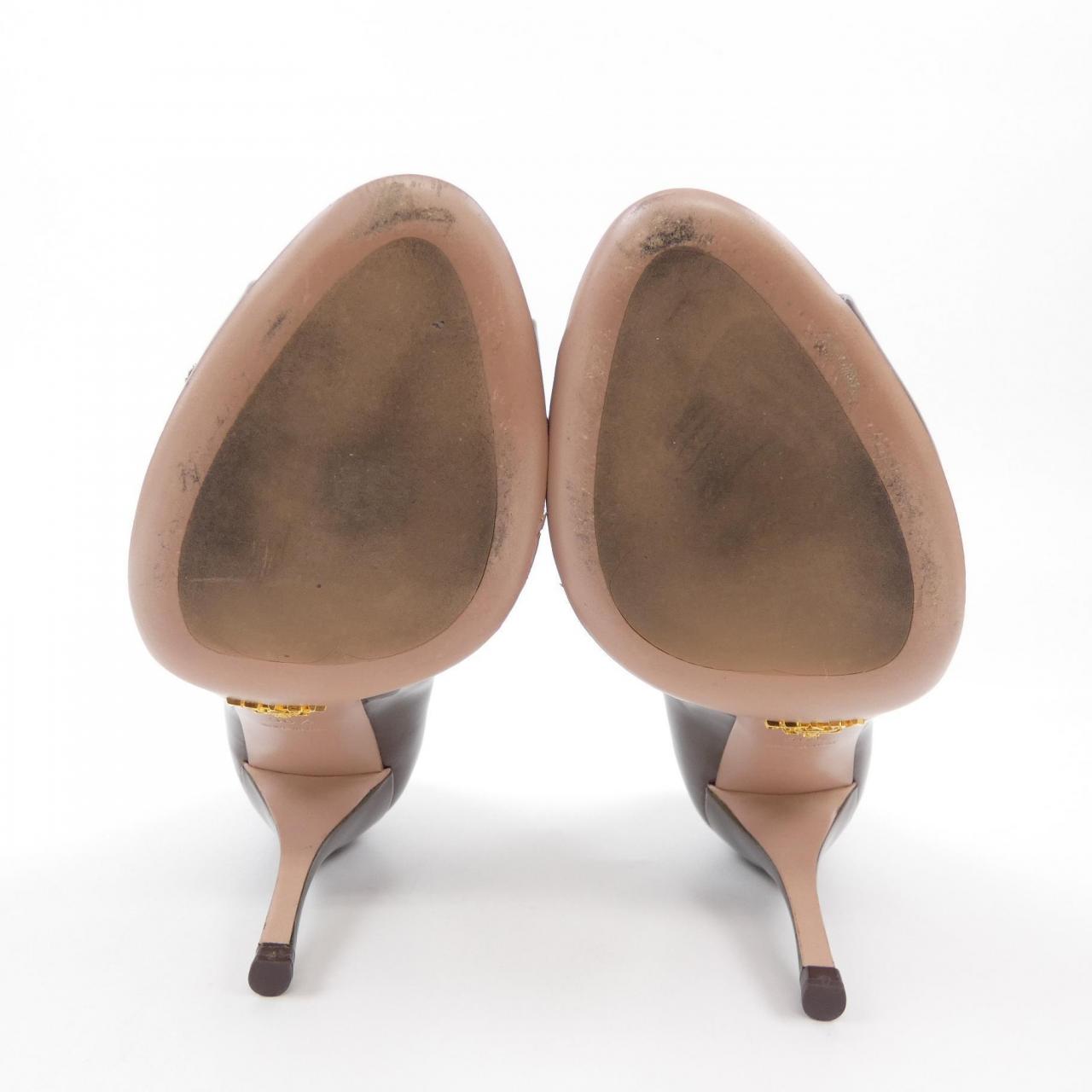 PRADA パンプス ヒール 本革 関税負担なし☆PRADA プラダ ロゴ チャンキーヒール ローファー