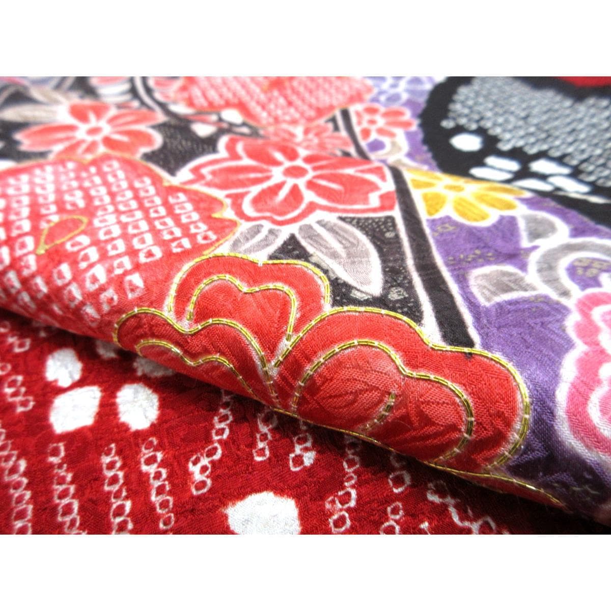 振袖　友禅金彩加工　刺繍入り絞り加工