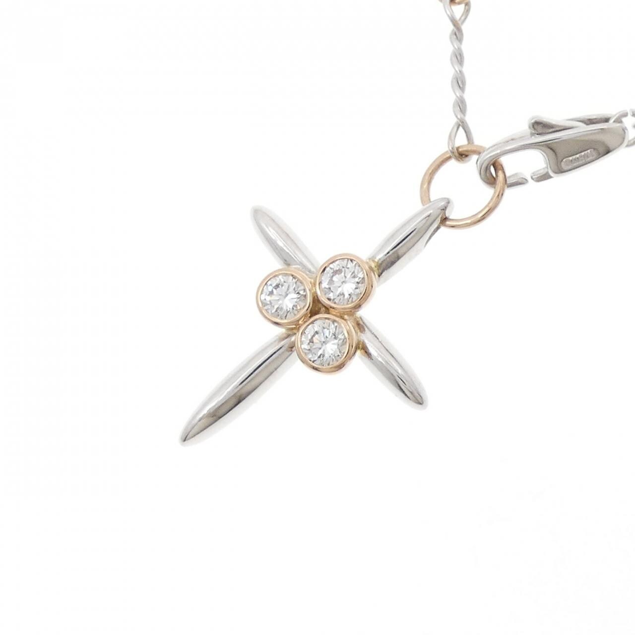K18WG/K18PG クロス ダイヤモンド ネックレス 0.27CT