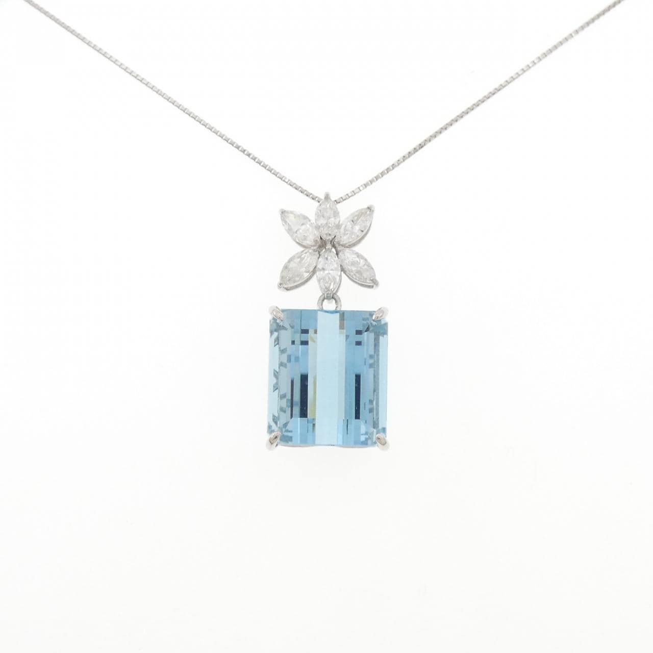 PT900/PT850 フラワー アクアマリン ネックレス 23.020CT