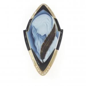 K18YG瑪瑙浮雕胸針