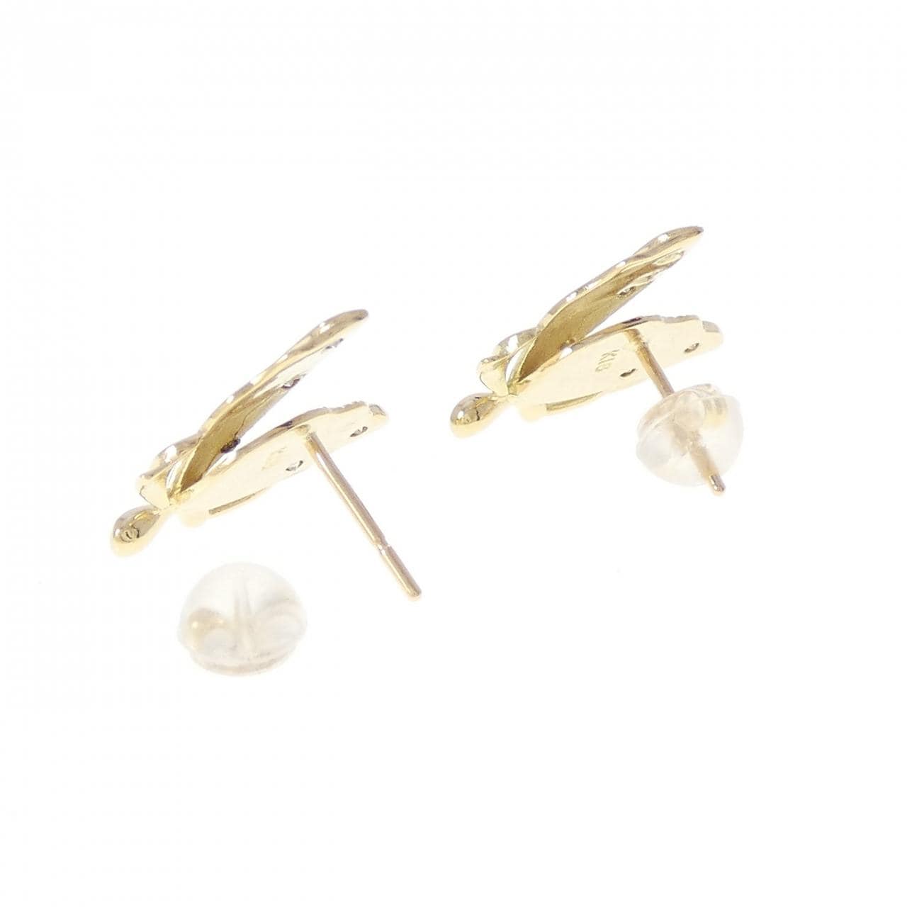 K18YG バタフライ ダイヤモンド ピアス 0.10CT