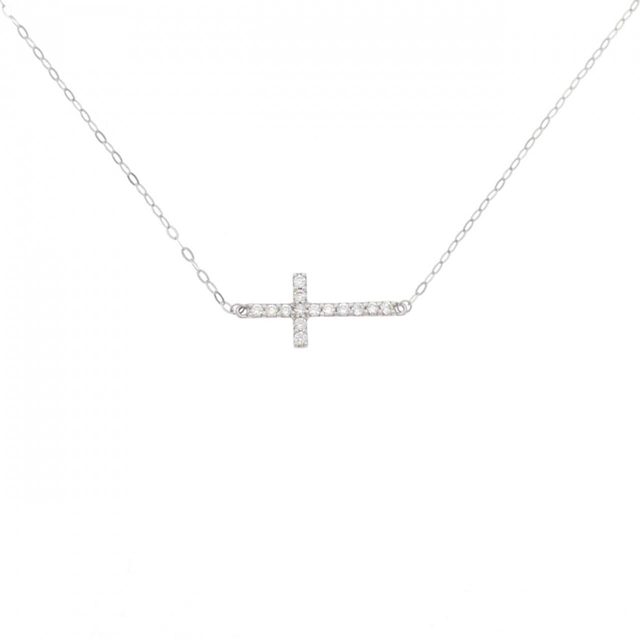 K18WG クロス ダイヤモンド ネックレス 0.10CT