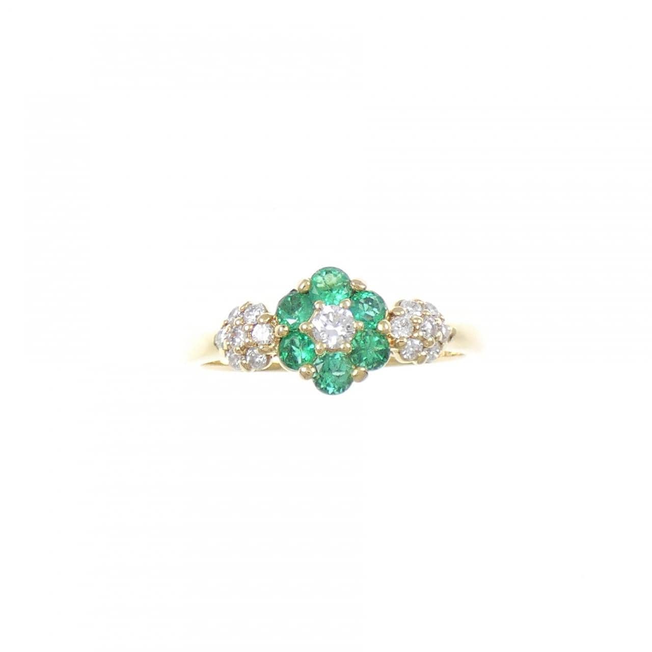 K18YG フラワー エメラルド リング 0.29CT