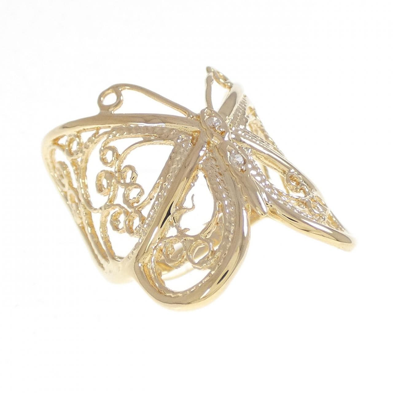 K18YG バタフライ ダイヤモンド リング 0.02CT