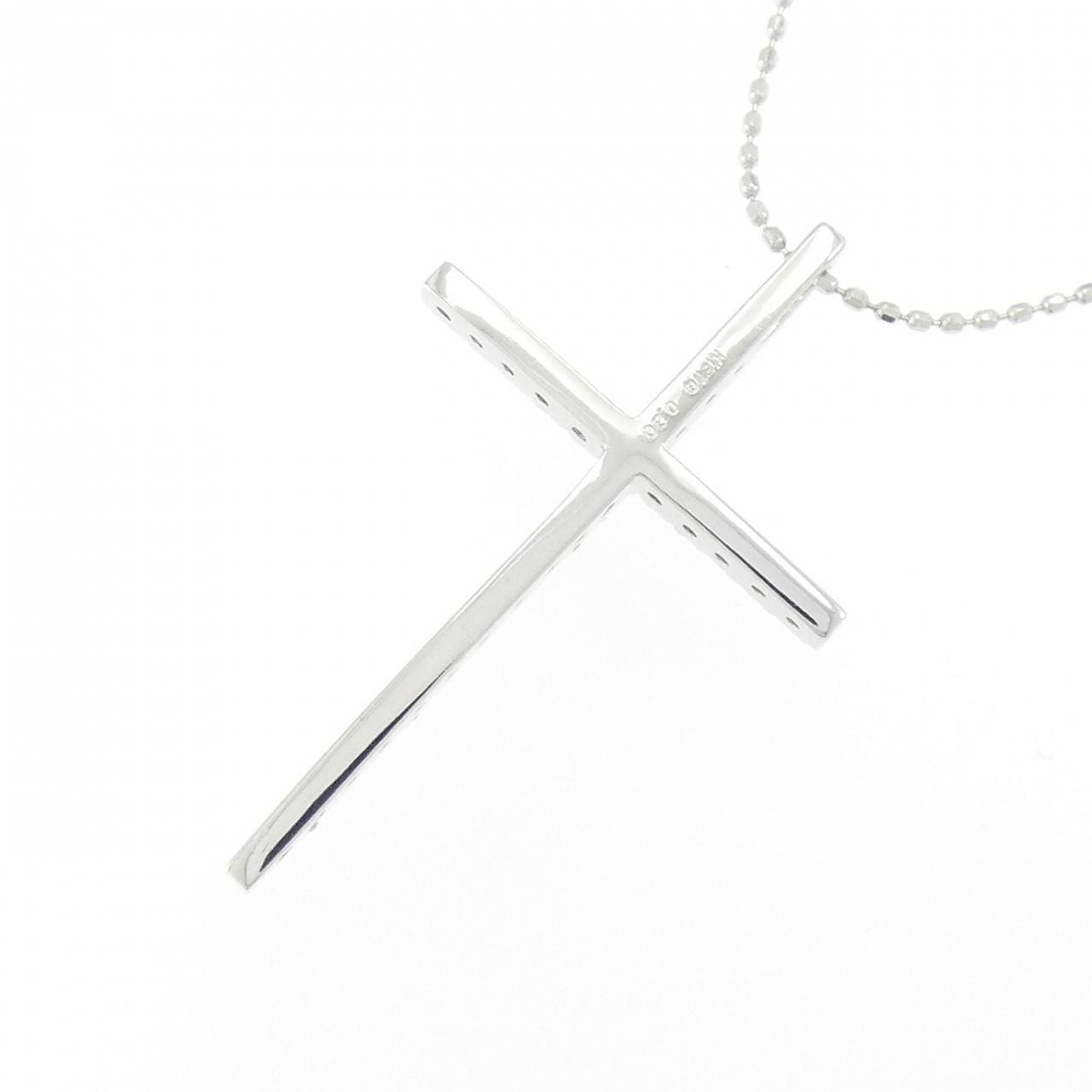 K18WG/750WG クロス ダイヤモンド ネックレス 0.20CT