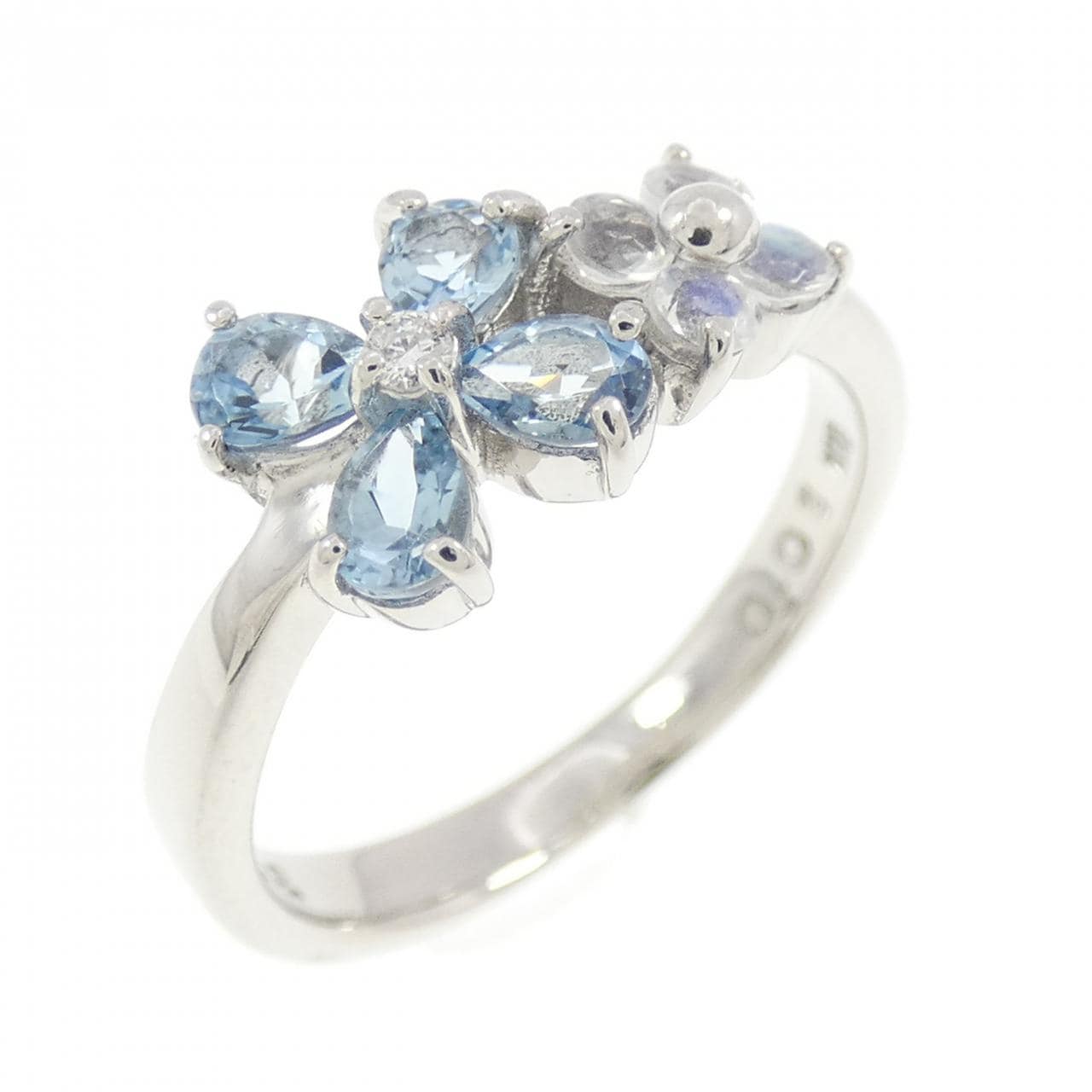 K18WG フラワー カラーストーン リング