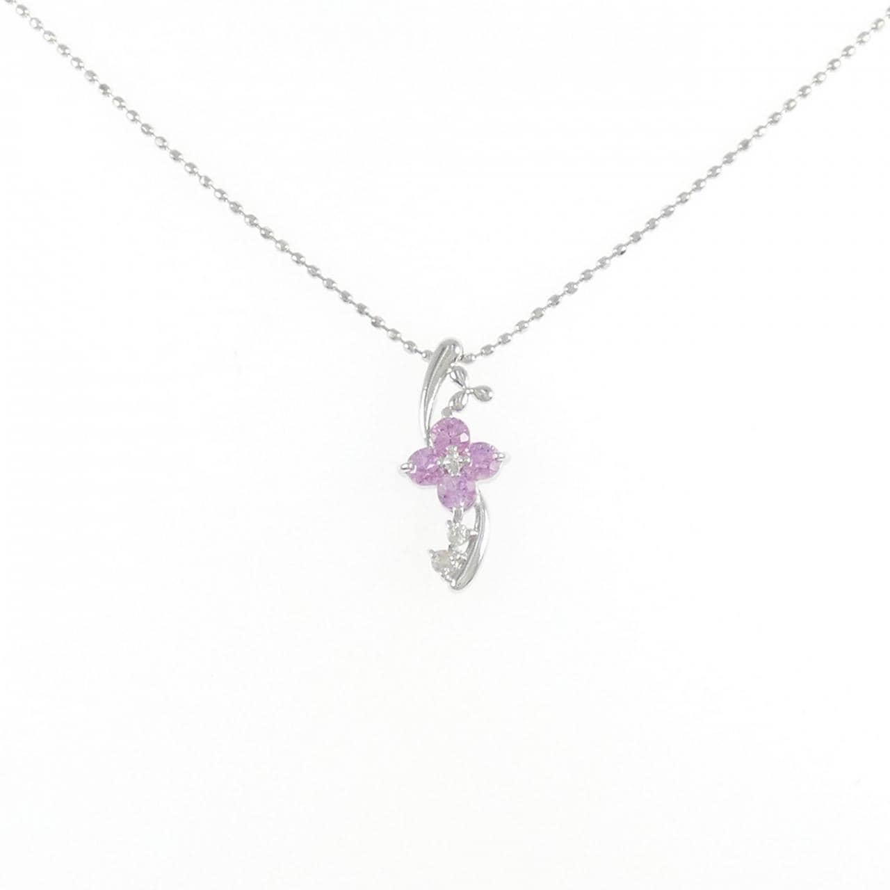 K18WG フラワー サファイヤ ネックレス