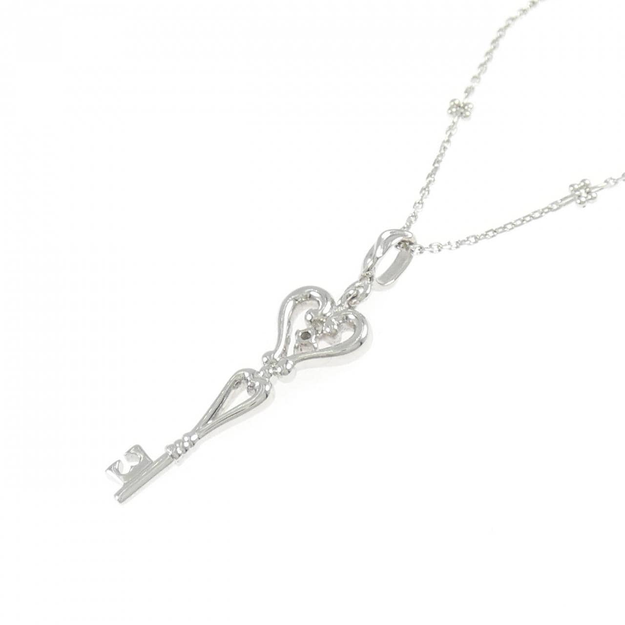 K18WG キー×ハート  ダイヤモンド ネックレス 0.01CT