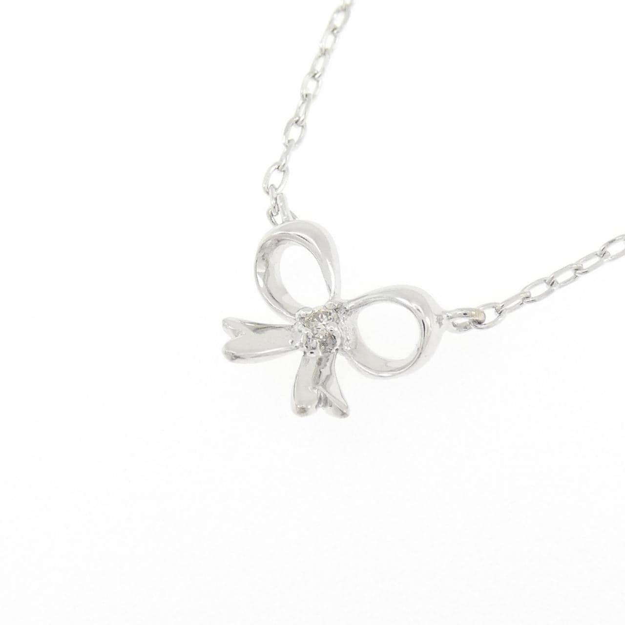K14WG リボン ダイヤモンド ネックレス 0.01CT