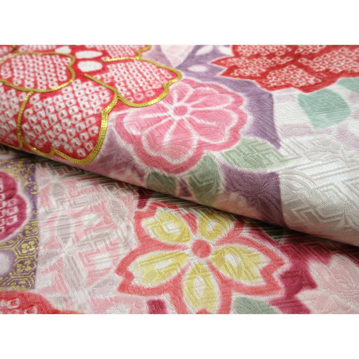 振袖　友禅金彩加工　刺繍入り絞り加工