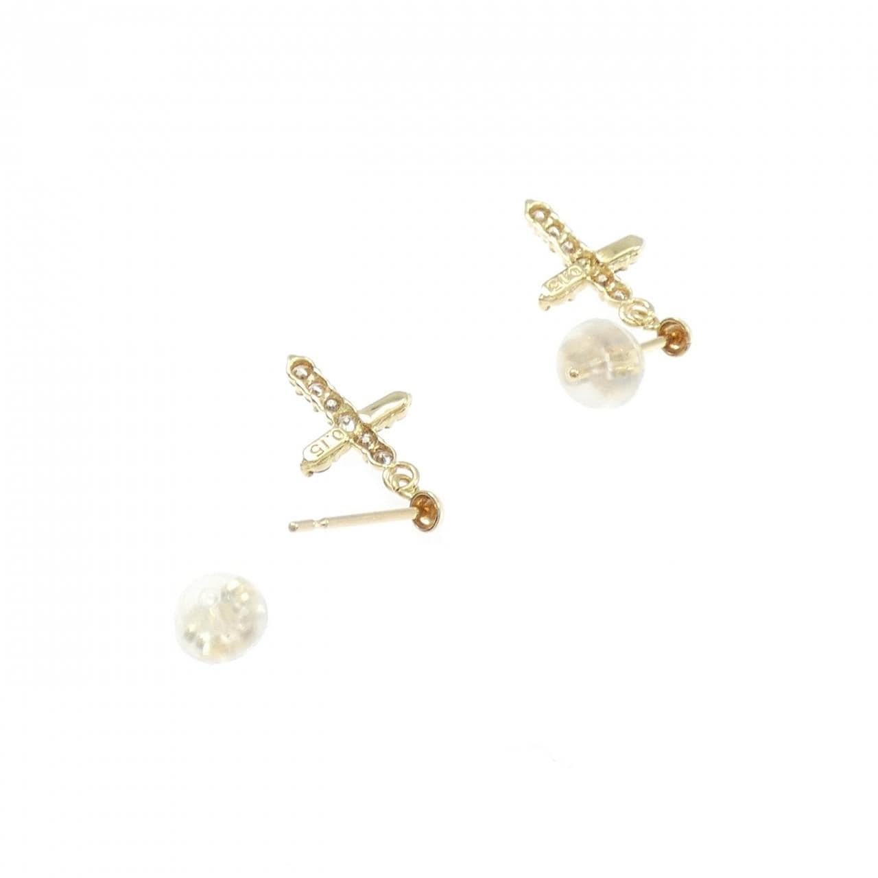 K18YG クロス ダイヤモンド ピアス 0.30CT
