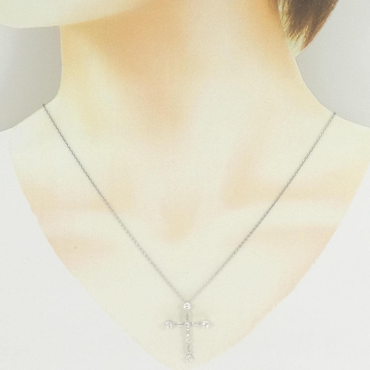 K18WG クロス ダイヤモンド ネックレス 1.00CT