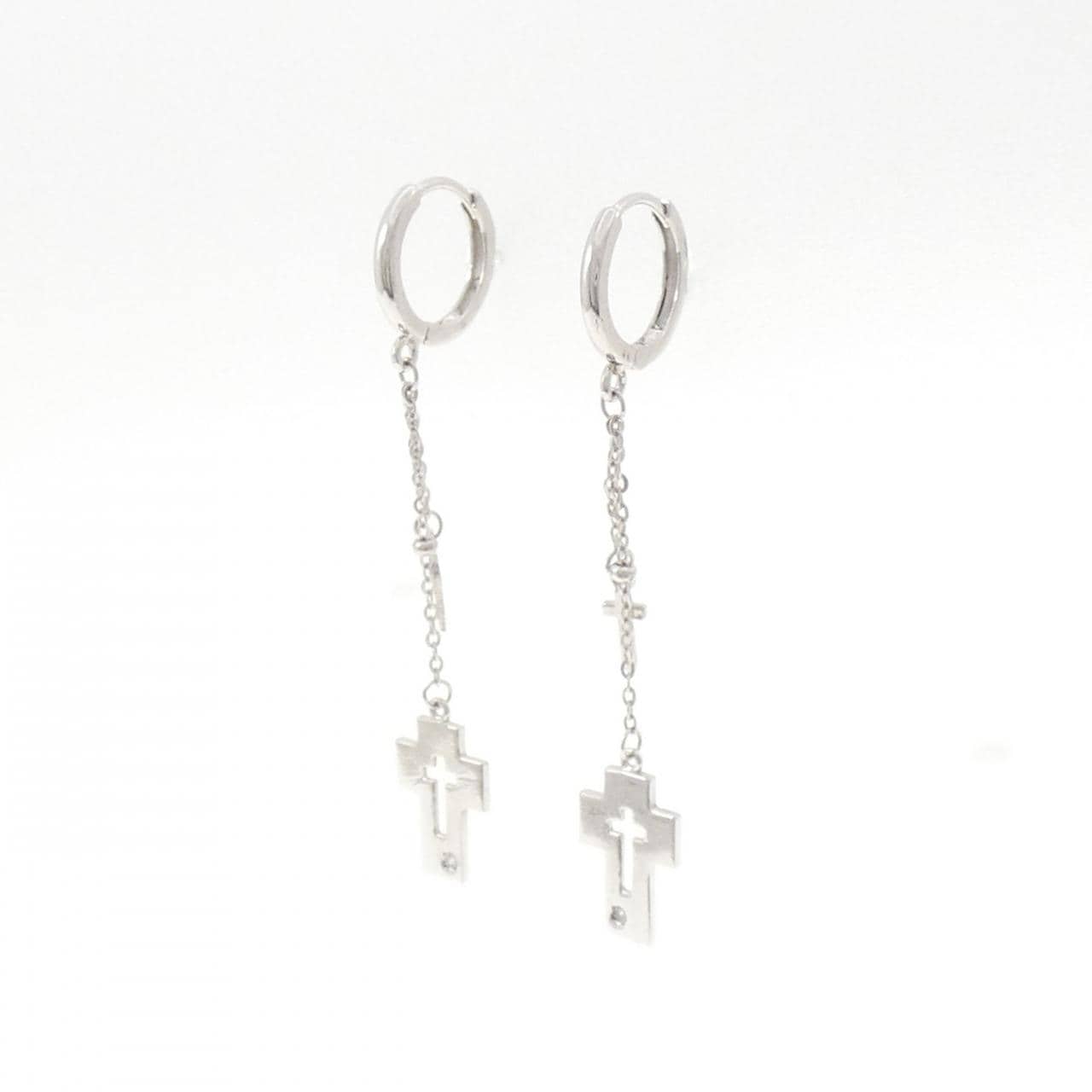 K14WG クロス ホワイトサファイヤ ピアス