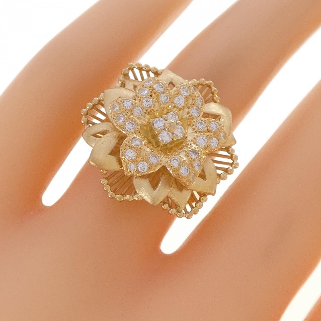 K18YG フラワー ダイヤモンド リング 0.41CT