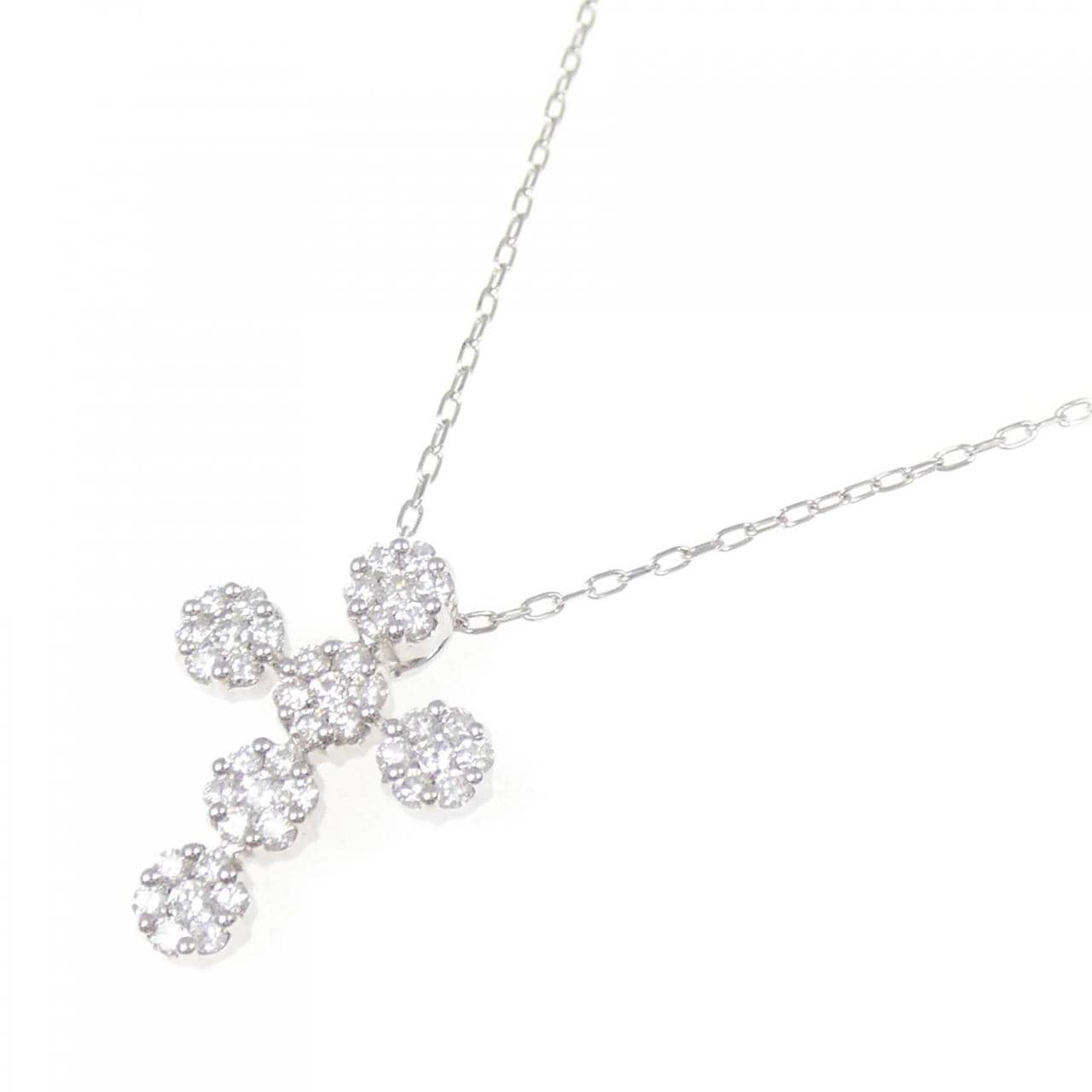 K18WG クロス ダイヤモンド ネックレス 0.50CT