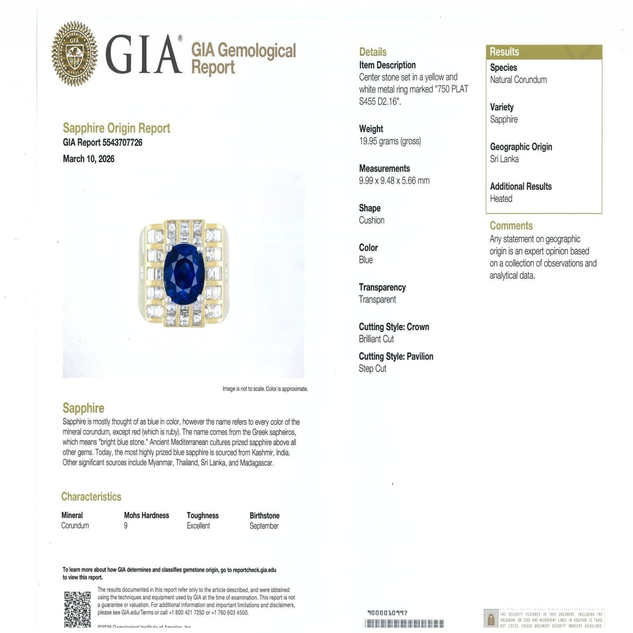 750YG サファイヤ リング 4.55CT スリランカ産