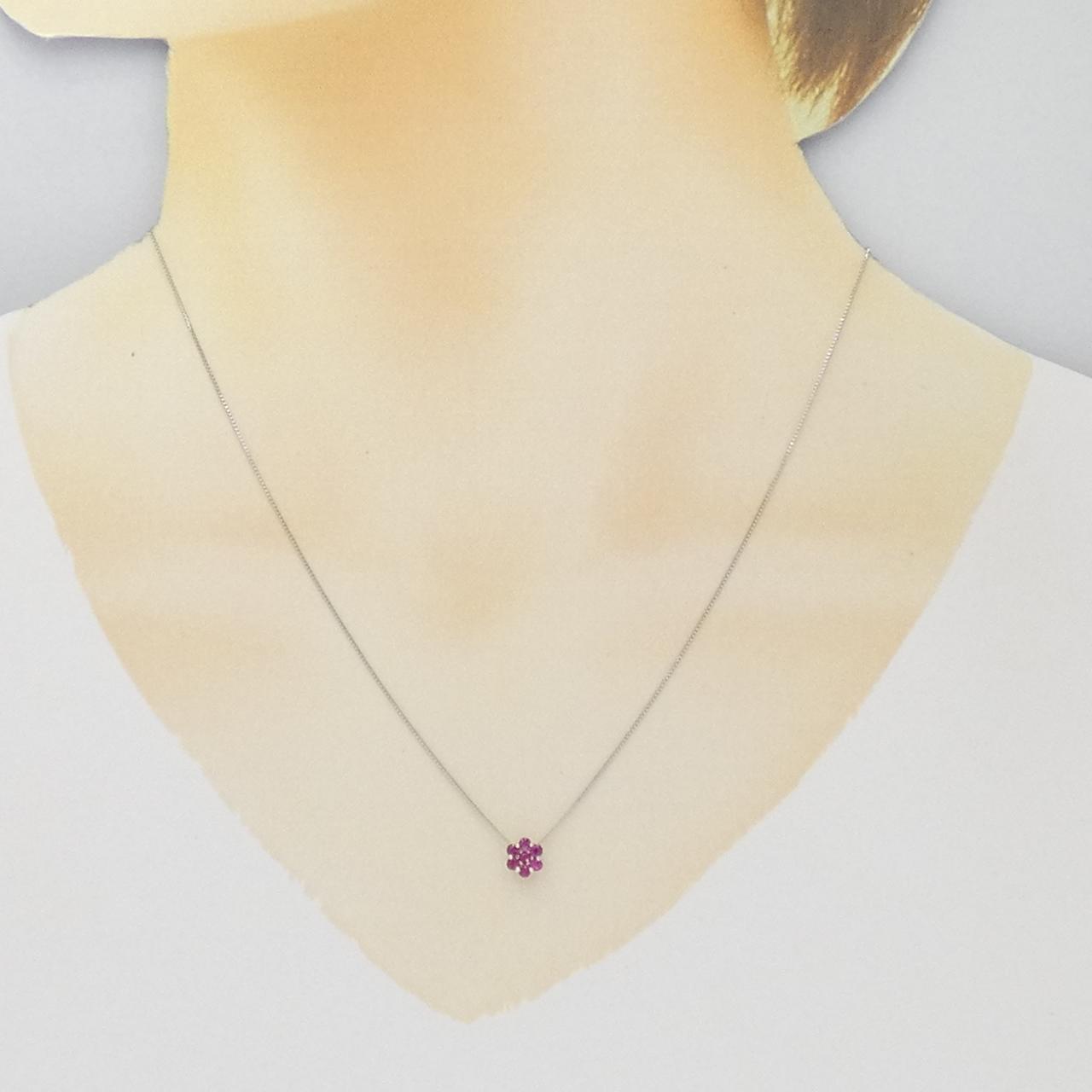 K18WG フラワー ルビー ネックレス 0.20CT