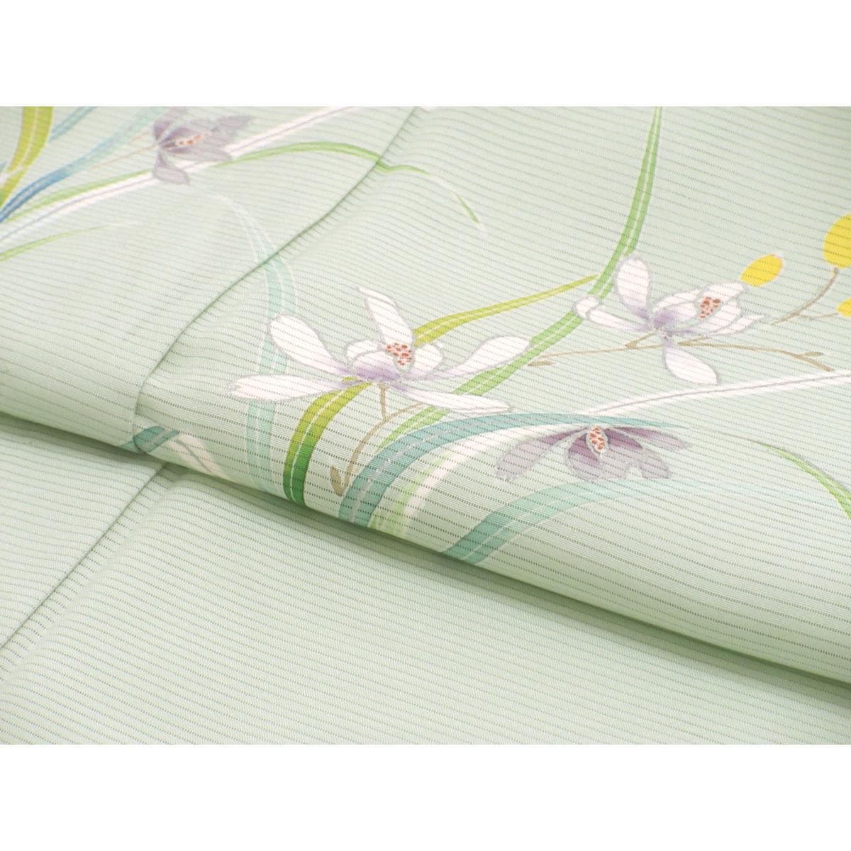 単衣　駒絽訪問着　友禅銀彩加工