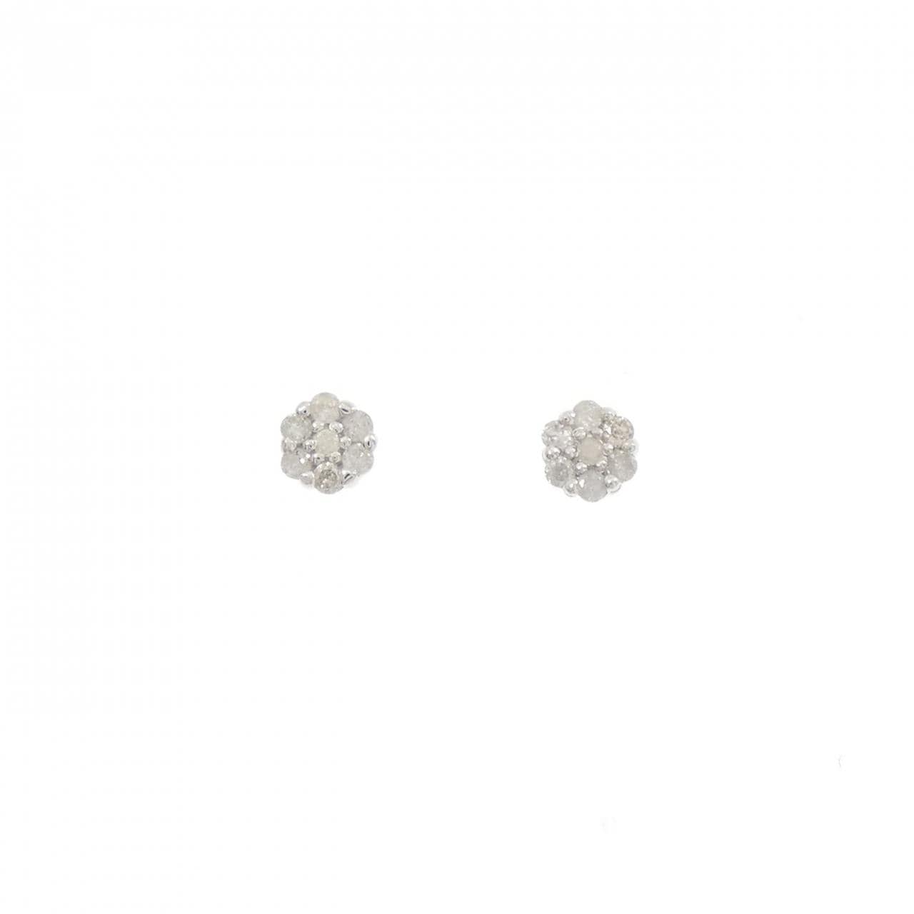 K14WG フラワー ダイヤモンド ピアス 0.22CT