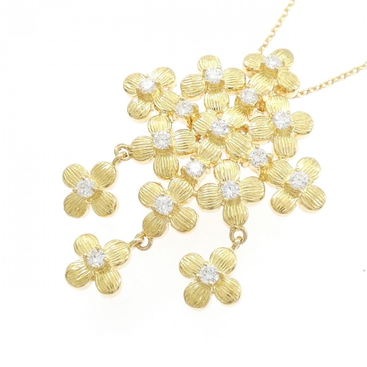 K18YG フラワー ダイヤモンド ネックレス 0.36CT