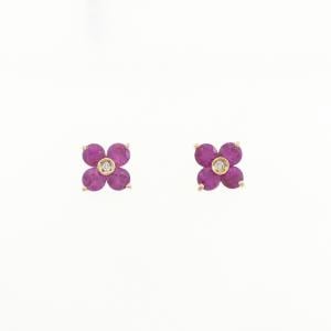 750YG/K18YG フラワー ルビー ピアス 1.20CT