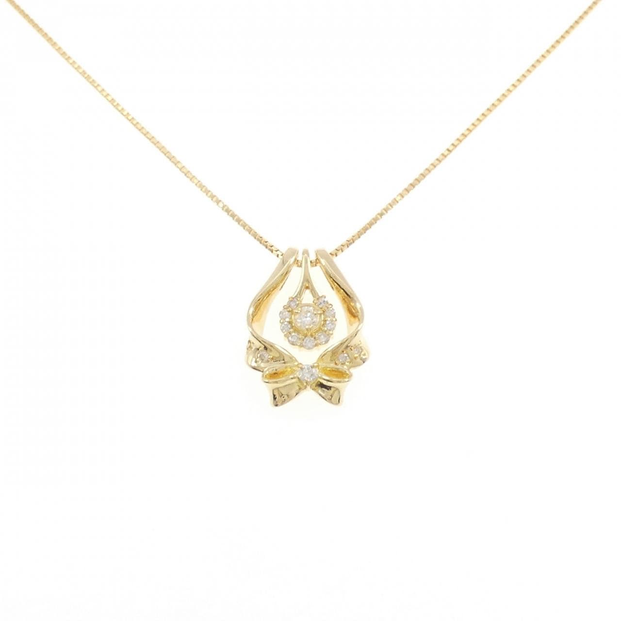 K18YG リボン ダイヤモンド ネックレス 0.21CT