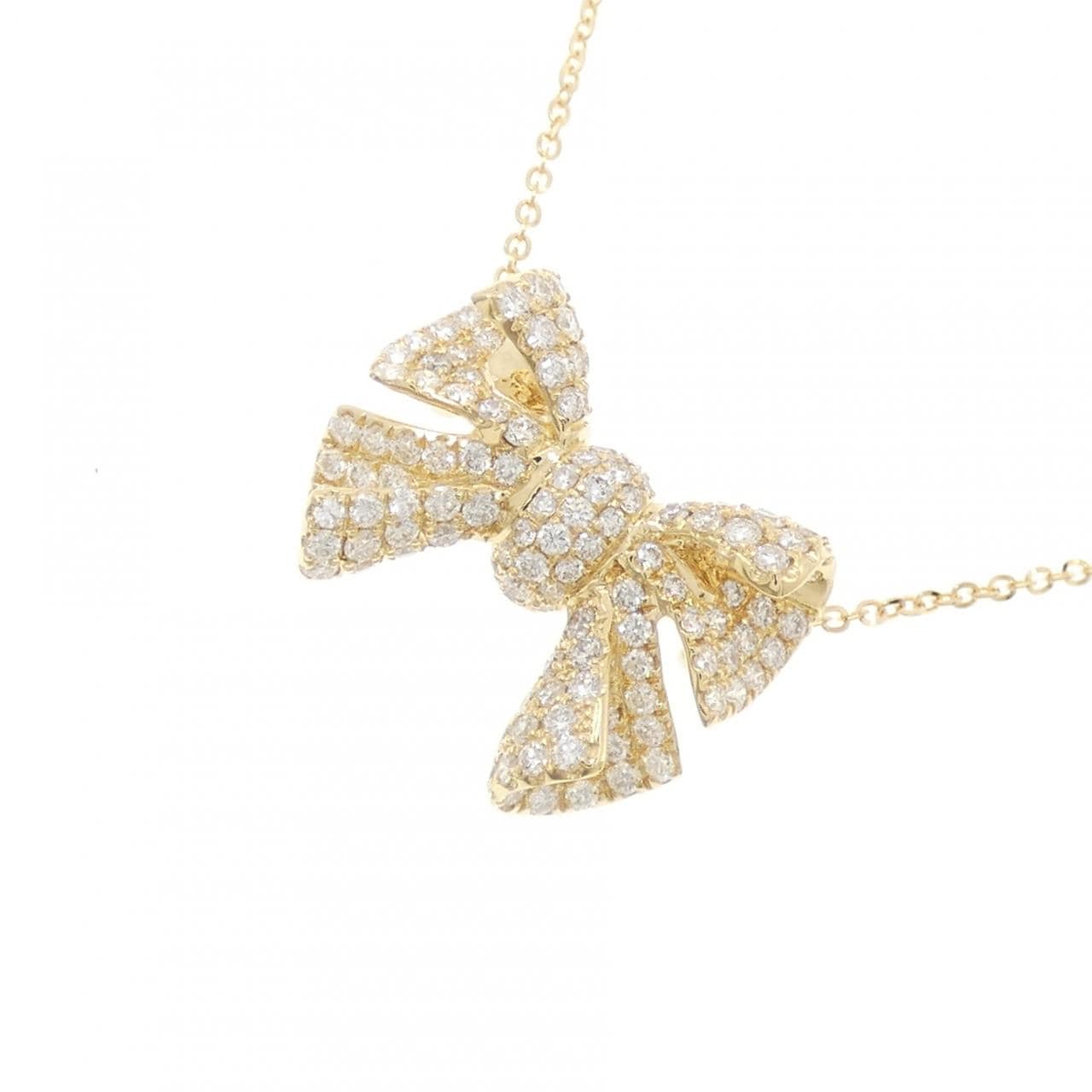 750YG/K18YG リボン ダイヤモンド ネックレス 0.81CT